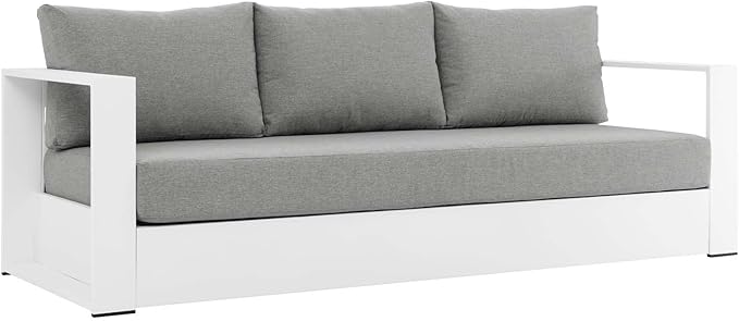 Modway Tahoe Aluminum Outdoor Patio Sofa in White Gray