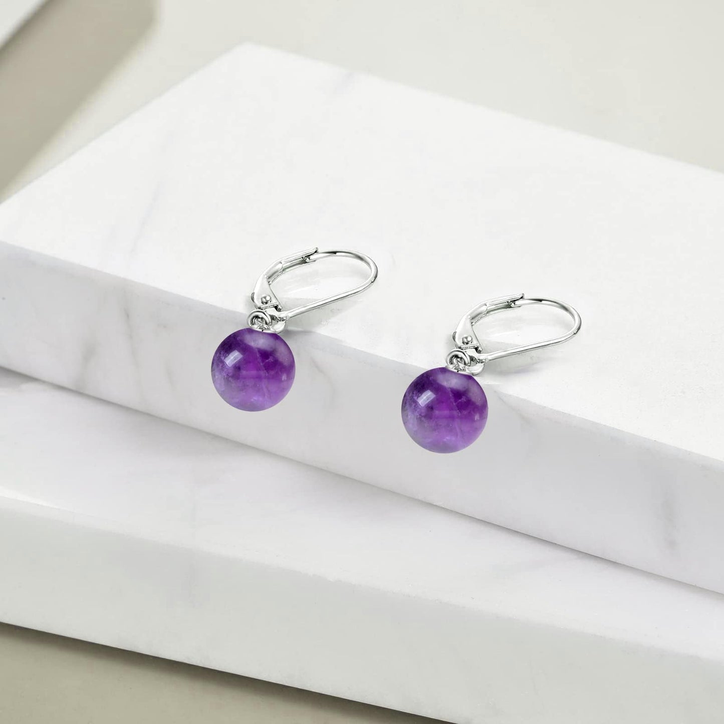 925 Sterling Silver Amethyst Leverback Earrings Dangle Drop Jewelry Gifts for Women (Amethyst)