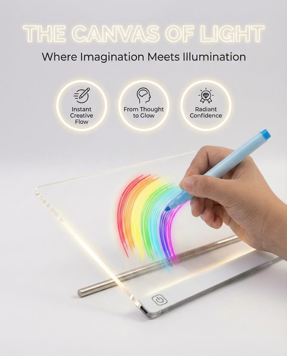 LED Drawing Board for Kids Teens, A4 Glow Doodle Note Board with USB-C, 9 Light Modes, Scratch-Resistant, 12 Markers & Stand – Mother's Day, Children's Day, Birthday Gifts for Girls Boys