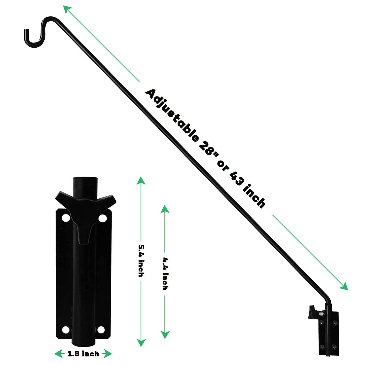 MIXXIDEA 2 Packs Heavy Duty Extended Reach Wall Mounted Deck Hook Wall Pole, Wall Bracket Direction and Length Adjustable Plant Bracket for Bird Feeders, Planters, Suet Baskets, Lanterns, Wind Chimes