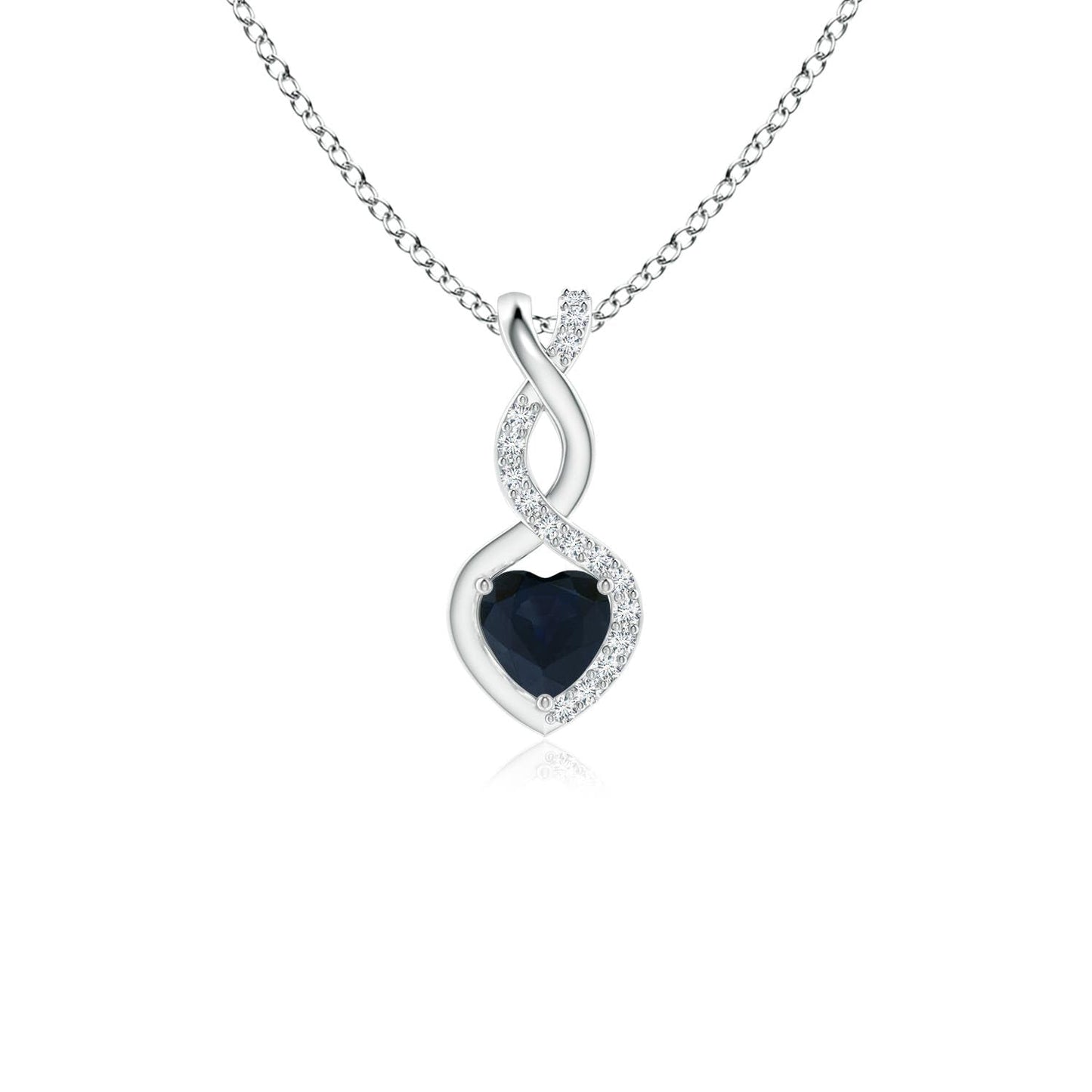 Angara Natural Blue Sapphire Pendant for Women | Heart-Shaped Blue Sapphire Infinity Pendant with Diamond Accents in Sterling Silver | September Birthday, Anniversary, Gemstone Jewelry Gift | A | 4mm