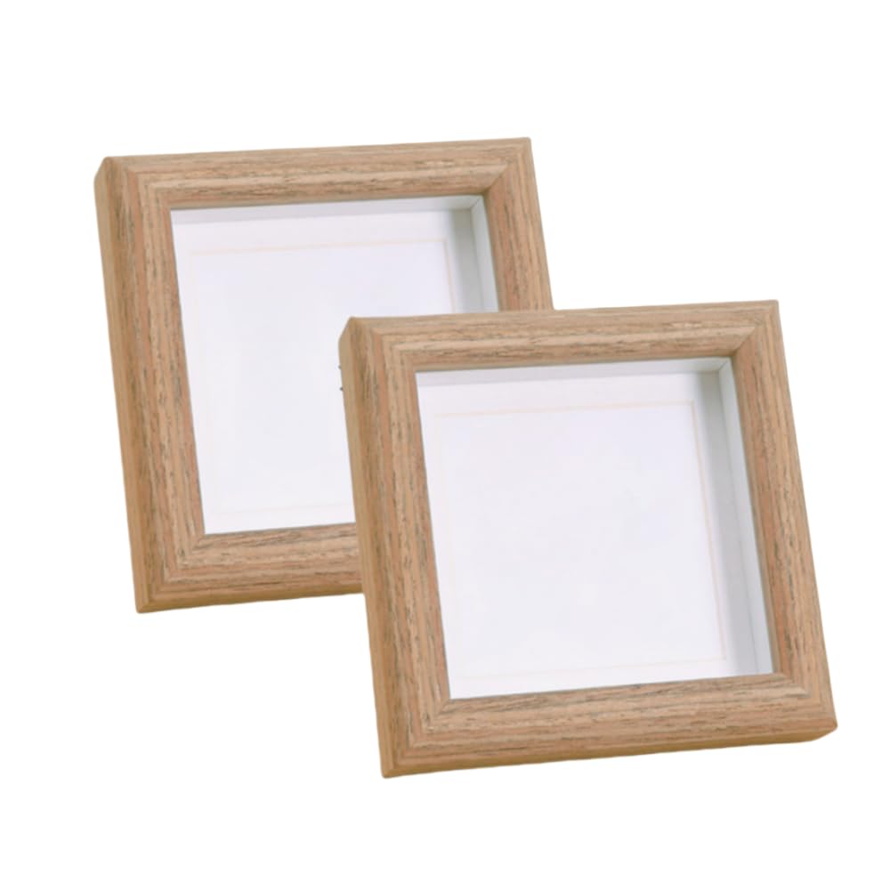 4x4 Wooden Shadow Box Frame Picture Frames Set of 2,Wood Display Case with 3x3 mat,Table Desk Top or Wall Hanging Small Square Picture Frame with Real Glass for Tiny Photos,Medals,Pins, Tickets