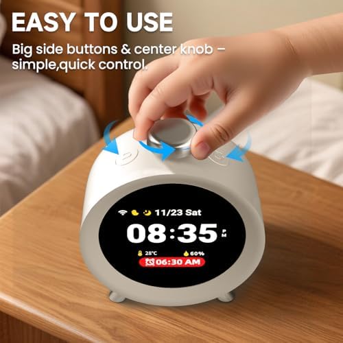 Dekala ChronoSense Smart Alarm Clock for Bedroom Temperature Humidity, 7-Day Programmable 4 Alarms, 100dB Loud Gradual Alarm for Heavy Sleeper, Hourly Chime, White Noise Sound Machine, App Control