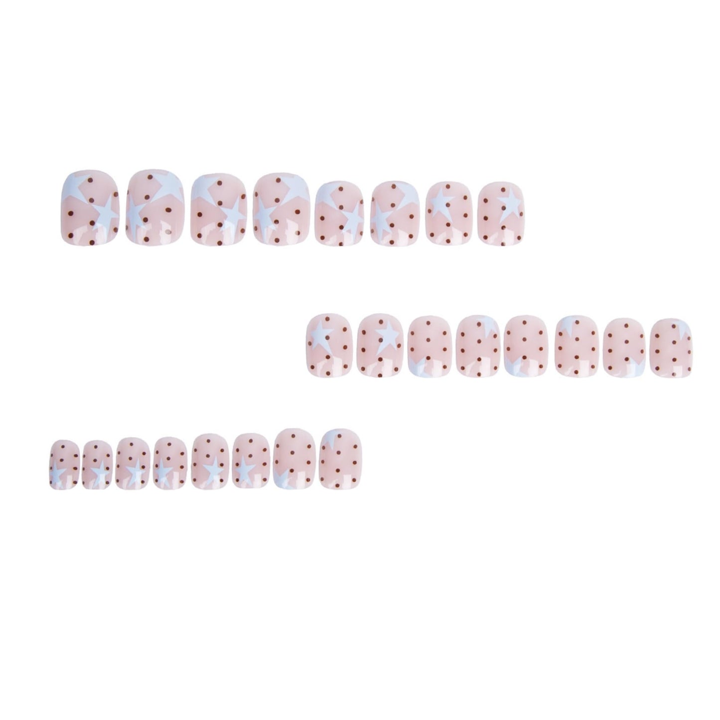 octoswave Press on Nails Short Oval Glossy Fake Nails with Star and Polka Dot Designs for Women DIY Manicure 24 Pcs