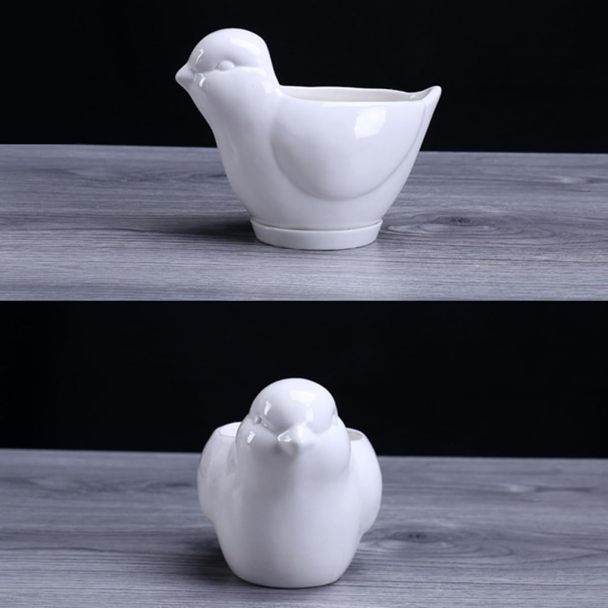 Parliky Ceramic Bird Shape Flower Pot Saucer Small White Succulent Plant Container Indoor Desktop Decor for Home Office Gardening