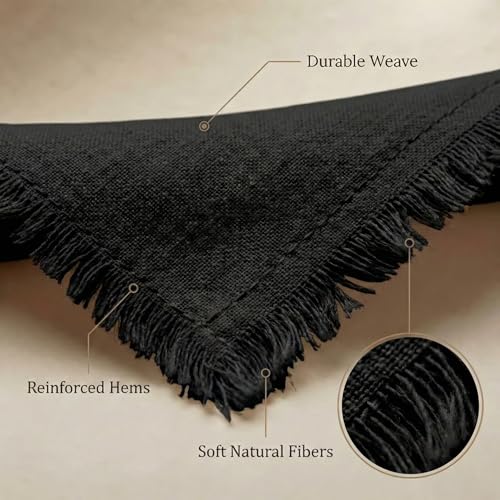 ACCENTHOME Black Cotton Linen Napkin Set of 12 18x18 inch Dinner Napkins - Washable Soft Premium Hotel Quality Reusable Hemmed Edges Napkins Perfect Table Linens for Family Dinners, Weddings - color: 08 - Black, size: 18"x18" - Pack of 12