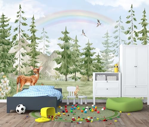 Green Pine Tree Wallpaper Safari Wallpaper Mural for Kids Room Nursery （Not Peel and Stick） - color: Cybh-955, size: 160" x 106"