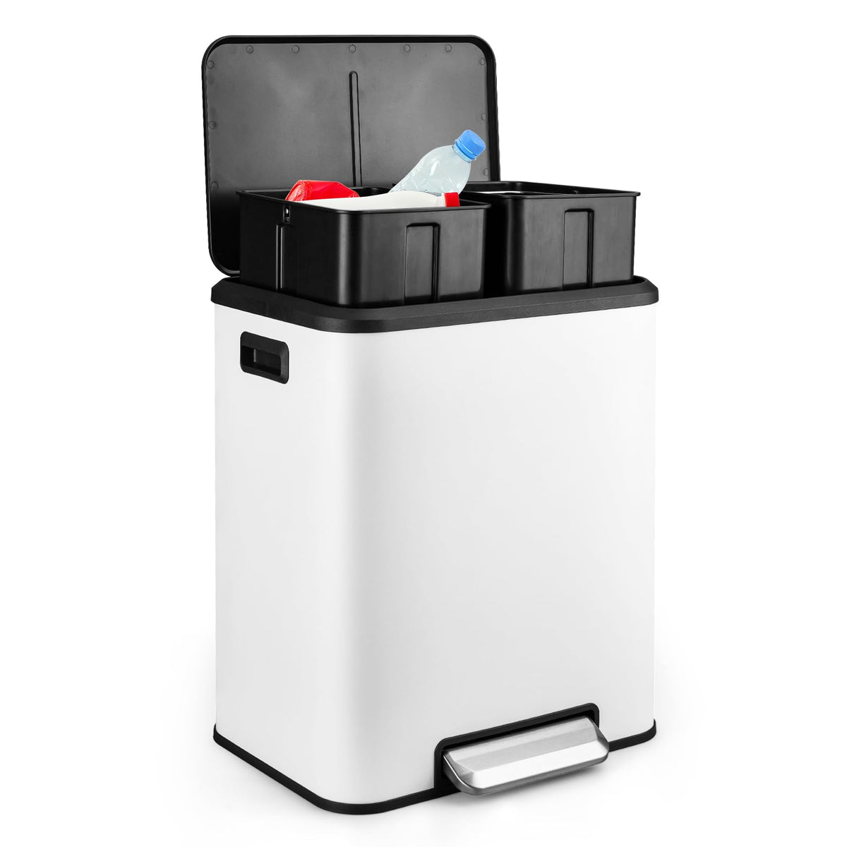 Dual Trash Can Stainless Steel Kitchen Recycling Bin Foot Pedal
