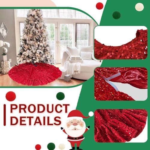Red Tree Skirt 45 Inch Sequin Christmas Tree Skirt Ruffle