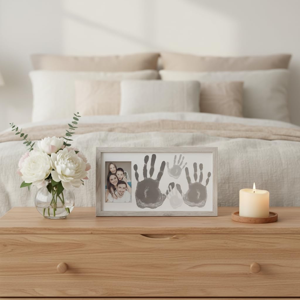 Kate & Milo DIY Family Handprint Frame Kit, Fathers Day Gift, Family Photo Keepsake Craft Frame with Paint, Rustic Farmhouse Home Décor