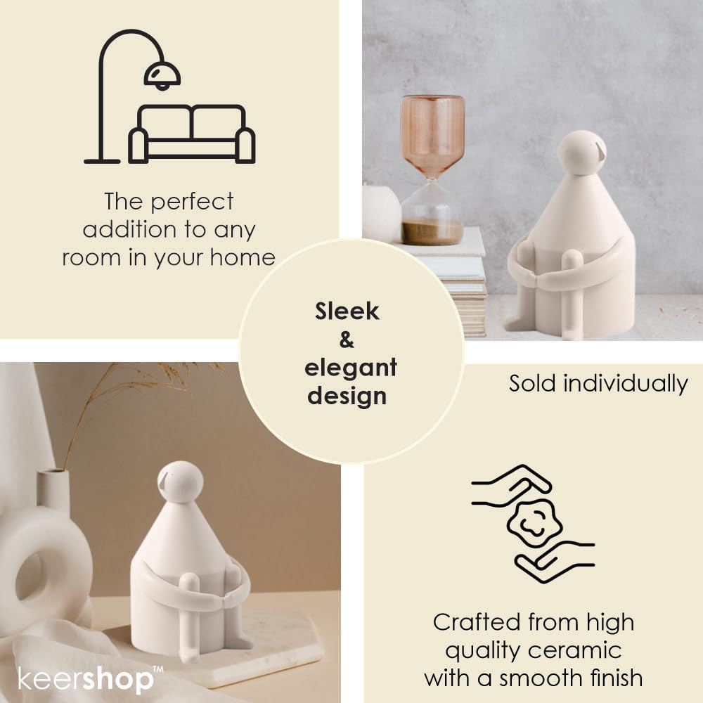 Japandi Modern Shelf Decor - Neutral Bookshelf Accents, Coffee Table Books, Entryway Table Decor, Boho Living Room Accents (White Pensive Man)