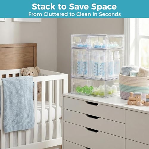 Vtopmart 6 Pack Clear Stackable Storage Drawers,Easy to Assemble Baby Bottle with handles,Plastic Drawers for Kitchen Pantry,Cabinet,Under Sink Organization - style: 1 Wide+2Large+2 Small
