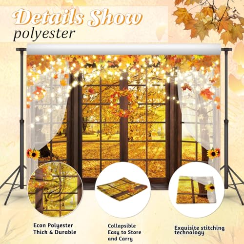 Hilioens 7x5ft Fall Windowsill Backdrop Autumn Forest Photography Background for Kids Photoshoot Maple Leaf Natural Scenery Banner Decoration Party Supplies Photo Studio Booth Props - size: 7x5ft