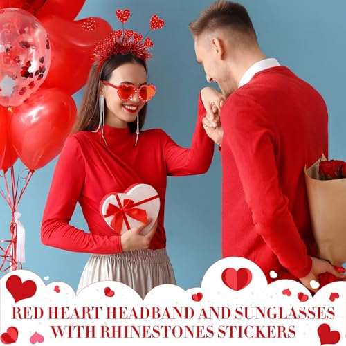 Janinka Valentines Day Heart Headband Sunglasses Set Valentines Photo Prop Galentines Party Favor Accessories for Women - style: Nine Heart
