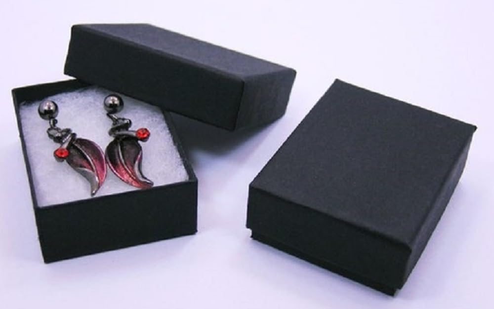 RJ Displays 100 Pack Premium Cardboard Jewelry Boxes with Cotton Filled Bulk Assorted Small Gift Boxes for Necklaces, Bracelets & Earrings (Black Matte)-Premium bulk small gift box 3.25x2.25x1 Inches