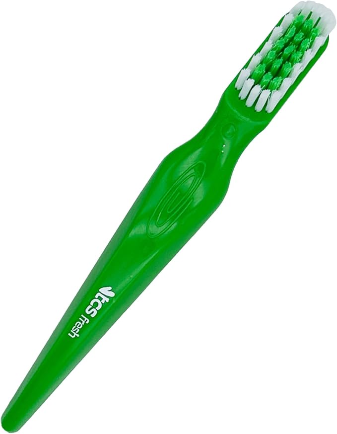 TCS Fresh Soft Bristle Denture Brush with Handle, Ergonomic Toothbrush for Cleaning Dental Appliances (3 Pack)