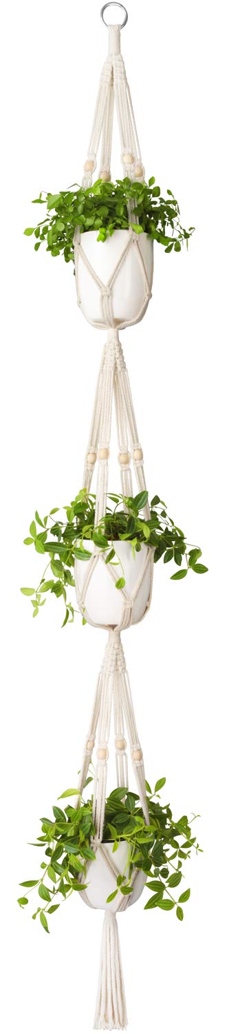 Mkono 1 Pack 43 Inch Macrame Plant Hanger and 1 Pack 70 Inches 3 Tier Macrame Plant Hanger Hanging Planter Basket
