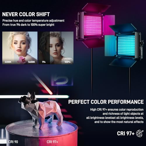 GVM RGB LED Video Light with Bluetooth Control, 60W Photography Studio Lighting Kit with Stands, 2-Packs 880RS Dimmable Led Panel Light for YouTube, Streaming, Gaming, 8 Applicable Scenes, CRI97 - size: 2 Packs