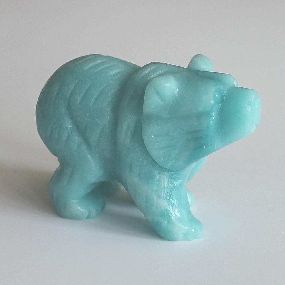 2'' Hand Carved Mixed gemstome Crystal Bear Figurine Animal Carving (Amazonite)