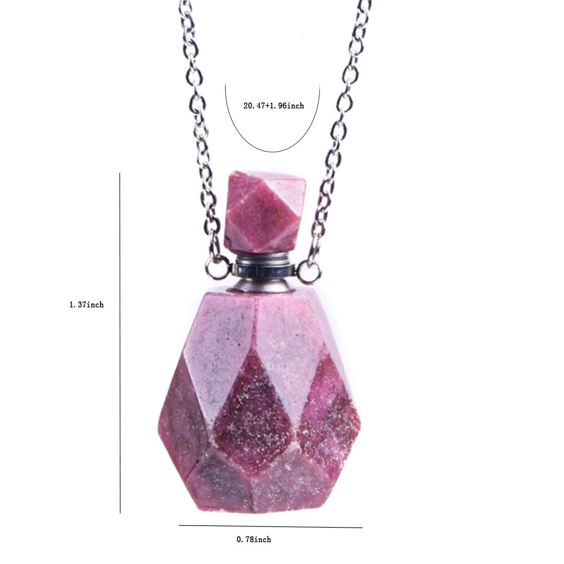 YGLINE Rhodonite Natural Gemstone Perfume Bottle Pendant,Slive Plated Healing Chakra Crystal Vial Perfume Bottle Necklace