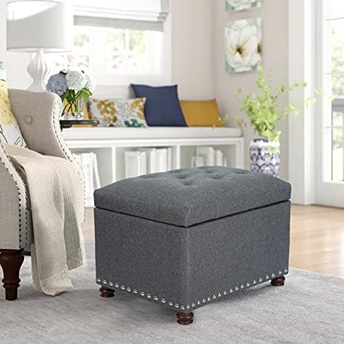 Joveco Storage Ottoman Bench Rectangular Fabric Organization Foot Rest, 24 Inch Modern Tufted Bedroom Foot Stool and Seat for Entryway, Bedroom, Living Room