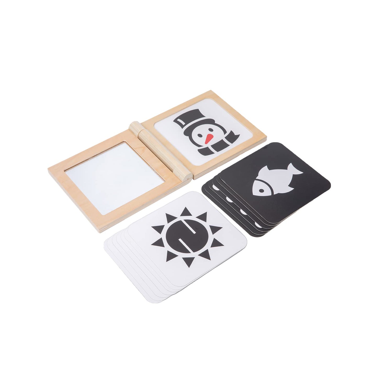 Adena Montessori Black and White Cards Wooden Frame with Mirror Tummy Time Toys 0-3 Months for Newborn