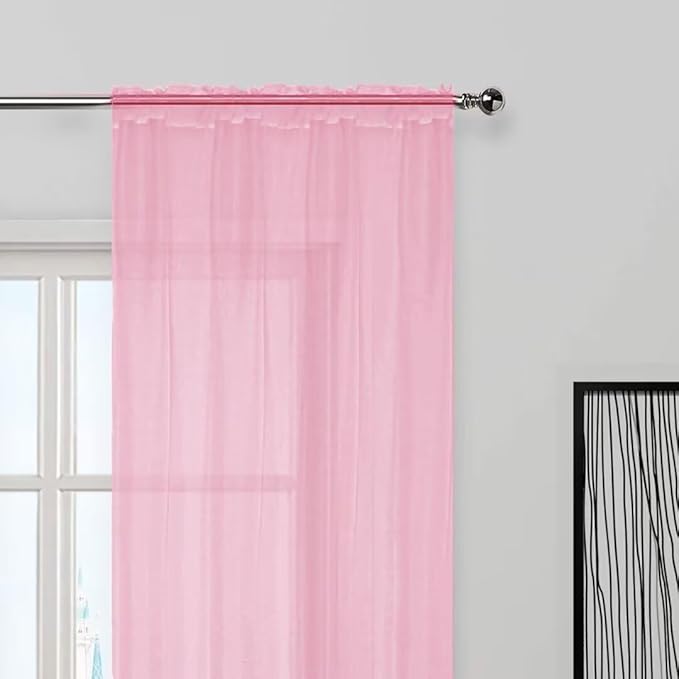 SpaceDresser Sheer Light Pink Curtains 4 Panels Rod Pocket Semi-Sheer Curtain 84 Inches Long Light Filtering Voile Window Drapes for Bedroom Living Room Kitchen, Each 52W x 84L