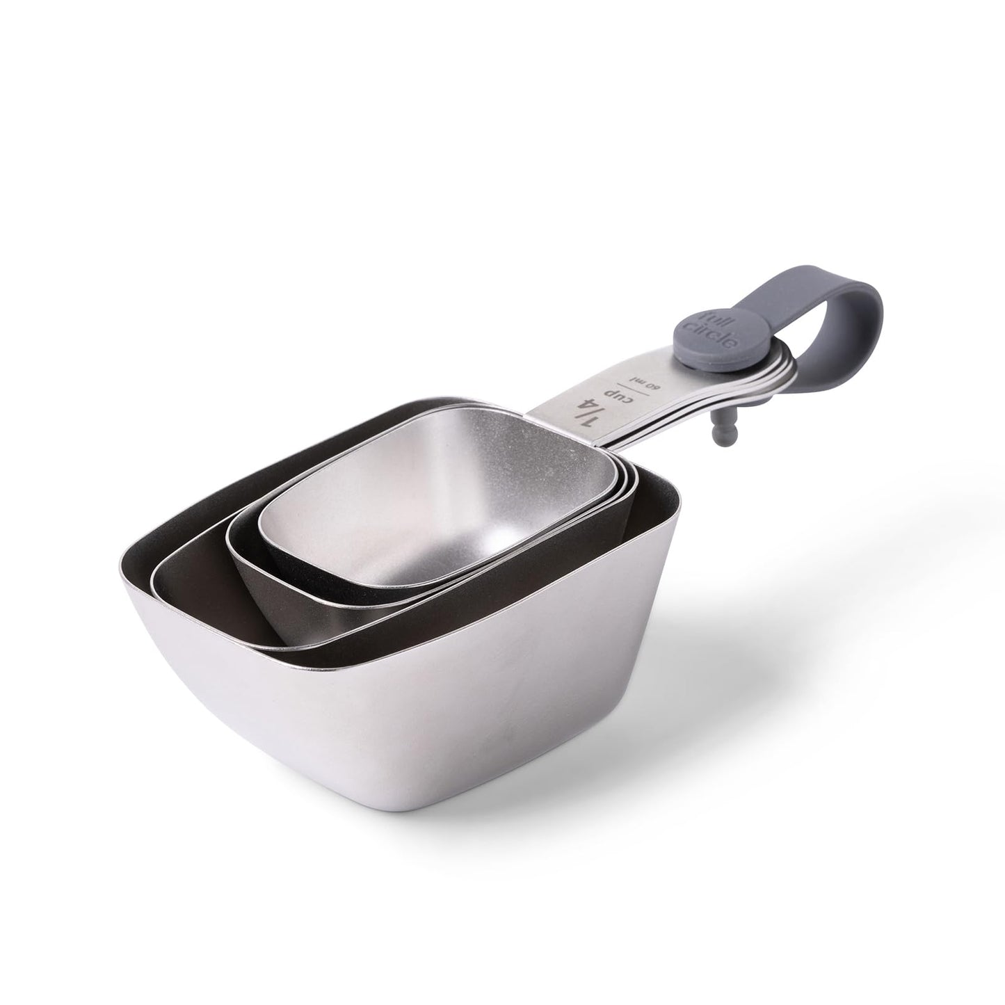Full Circle Inside Scoop Stainless Steel Measuring Cups, 4-Piece Set (¼ cup, 1/3 cup, ½ cup, and 1 cup), Dishwasher Safe