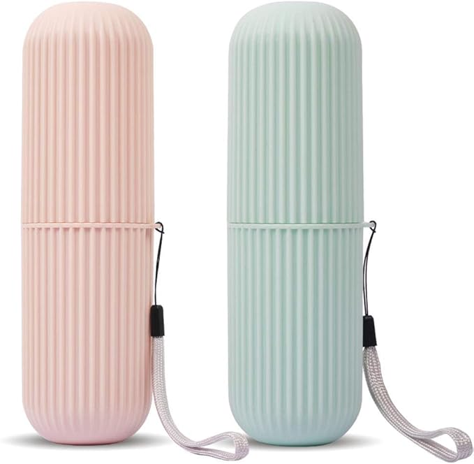 UCEC Travel Toothbrush Case, Toothbrush Holder Travel, Toothbrush Case for Traveling, Camping, Home, School, Business, Bathroom, 2 Pack (Green, Pink)