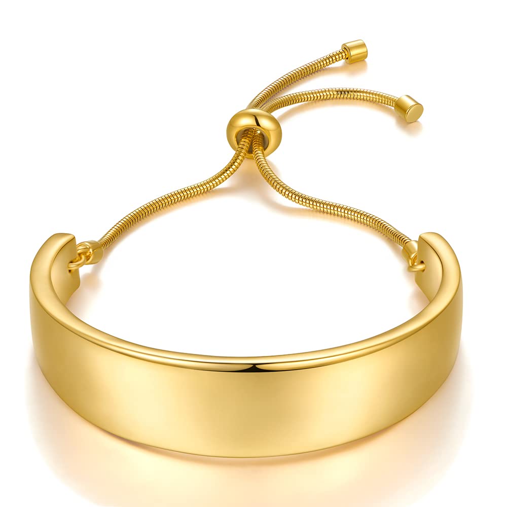 WOWORAMA 14K Gold Wide Bangle Slider Bracelet for Women Gold Adjustable Slider Bracelet for Women Chunky Gold Bar Bracelet