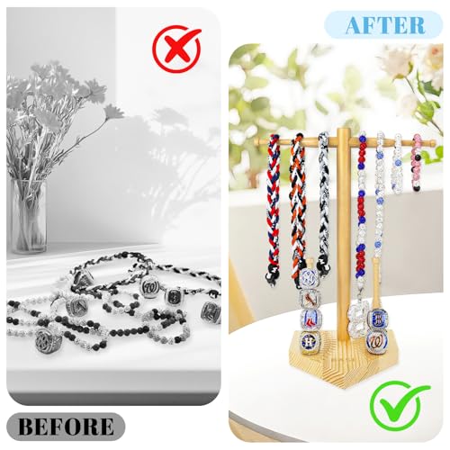 Wooden Baseball or Softball Drip Necklace Organizer Holder, Championship Ring Display Holder, Softball Ring Holder, Sports Ring Holder, Drip Necklace Holder Baseball Display Gift (Natural) - color: Natural