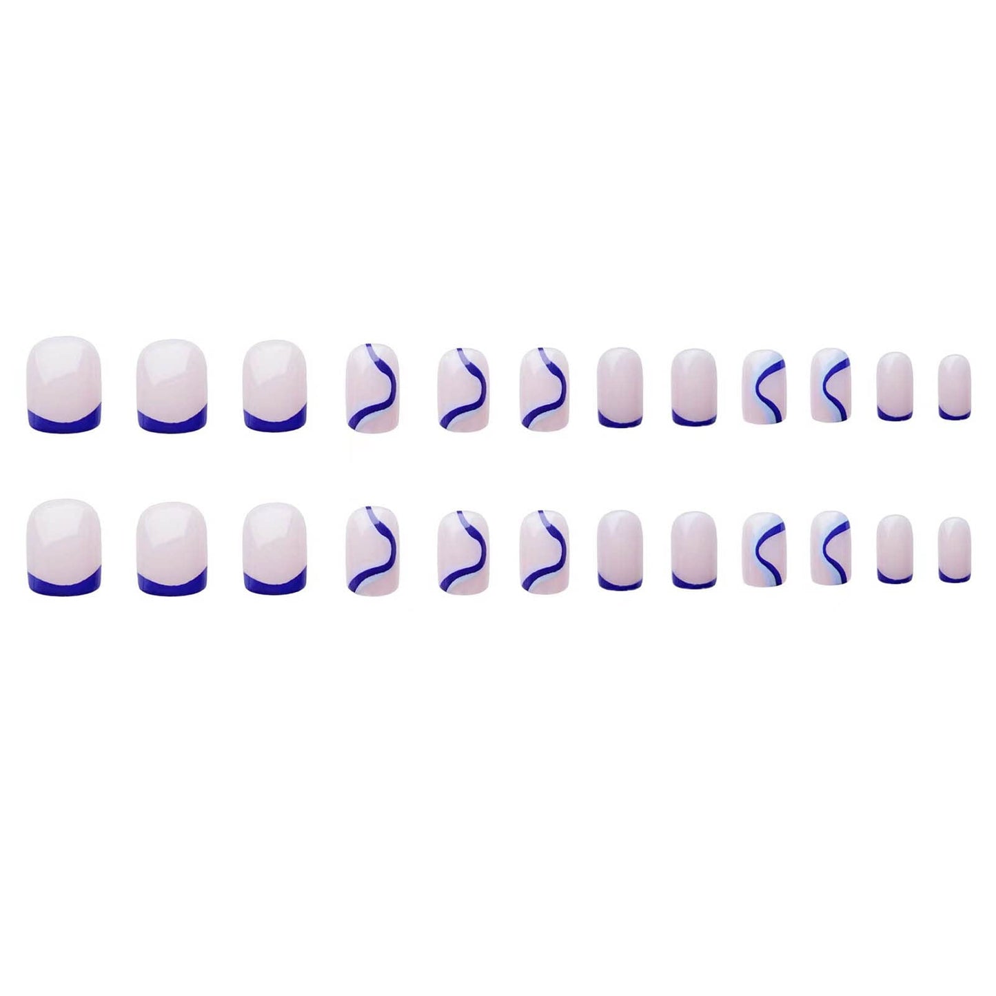 DANMANR Square Press on Nails Short Fake Nails French Acrylic Full Cover False Nails for Women and Girls 24PCS (Blue)