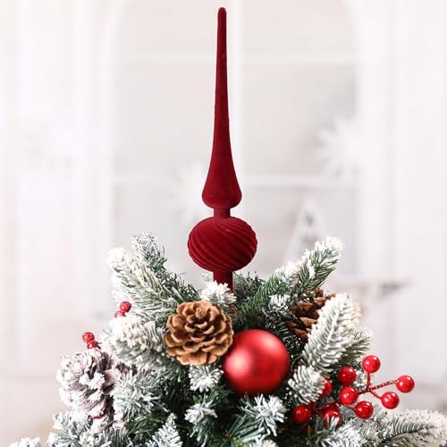 Sumind 11" Christmas Finial Tree Topper Vintage Red Velvet Ornament