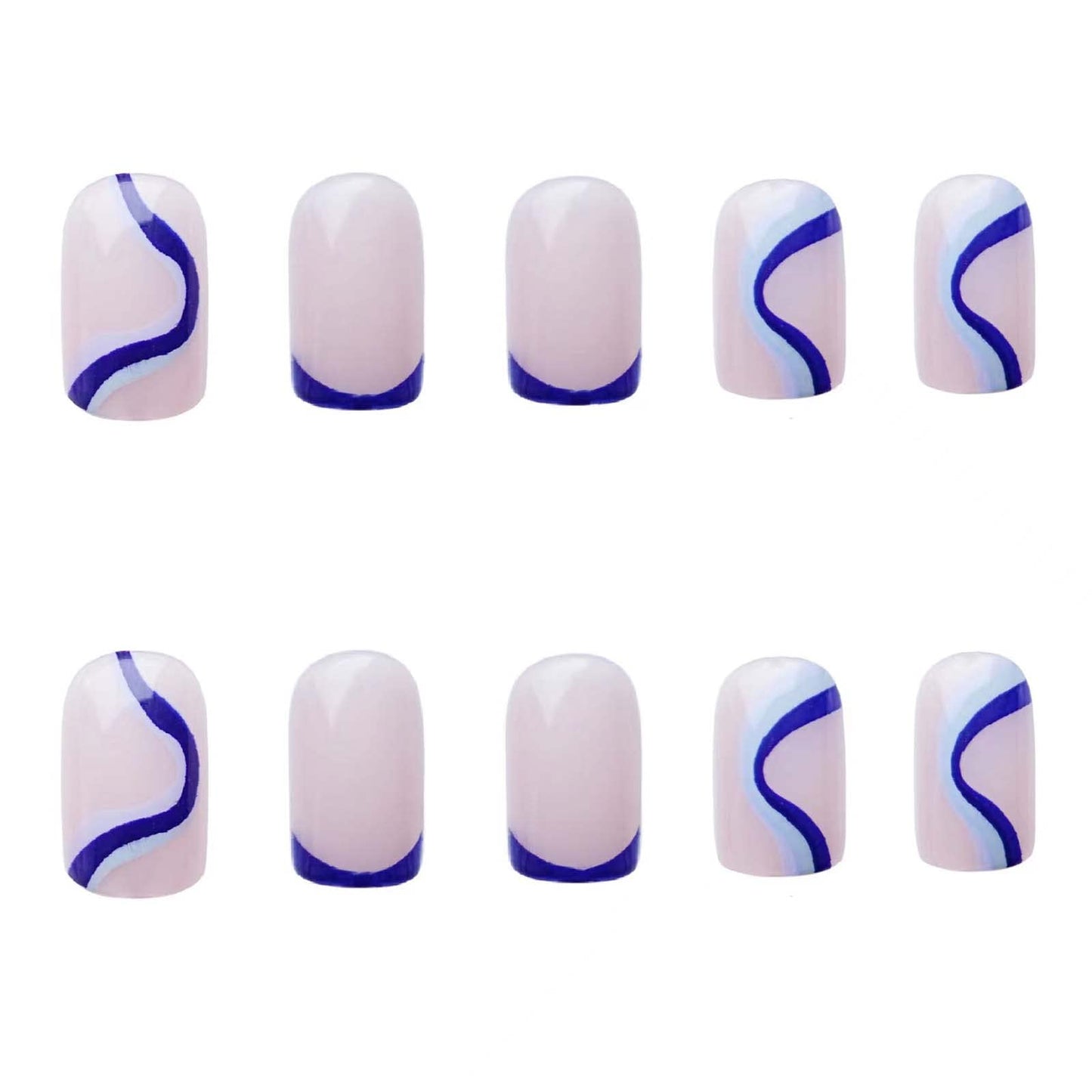 DANMANR Square Press on Nails Short Fake Nails French Acrylic Full Cover False Nails for Women and Girls 24PCS (Blue)