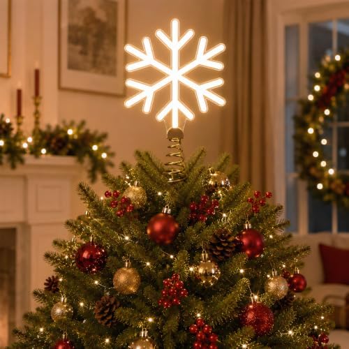 Christmas Snowflake Tree Topper Lighted, USB or Battery Operated, Warm
