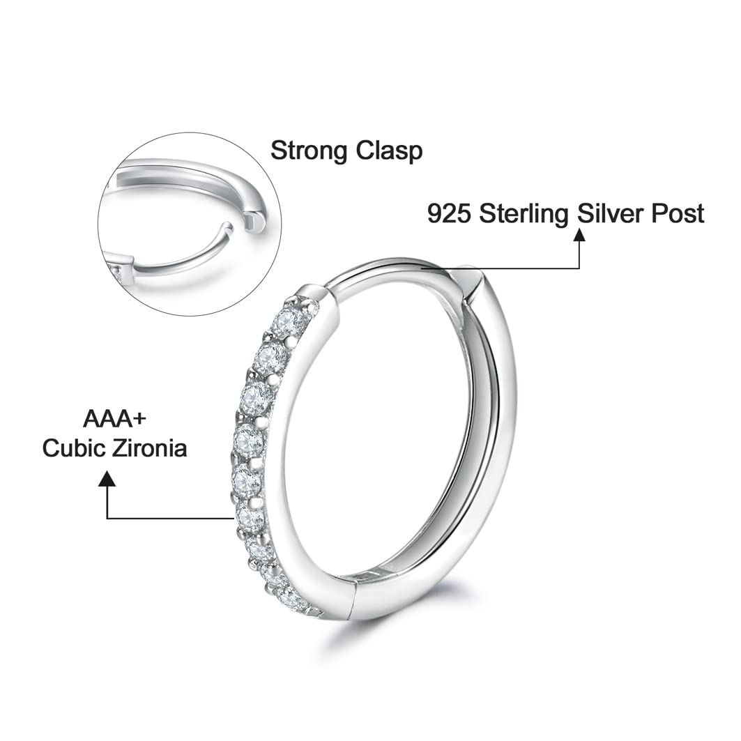 Sterling Silver Small Hoop Earrings Sterling Silver Stud Earrings for Women 6 Pairs Hypoallergenic Cartilage Hoops Tiny Cubic Zirconia Stud Set