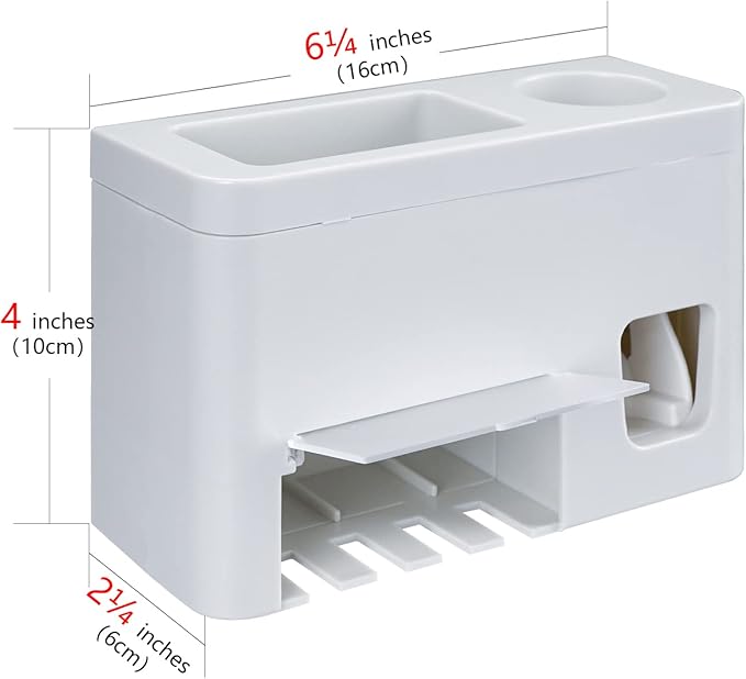 LUEXBOX Self Adhesive Toothbrush Holders Wall Mounted, Multifunction Toothpaste Stand with Covers, Automatic Toothpaste Dispenser for Bathroom, Toothbrush Hanger Rack for Dorm, Cabinet