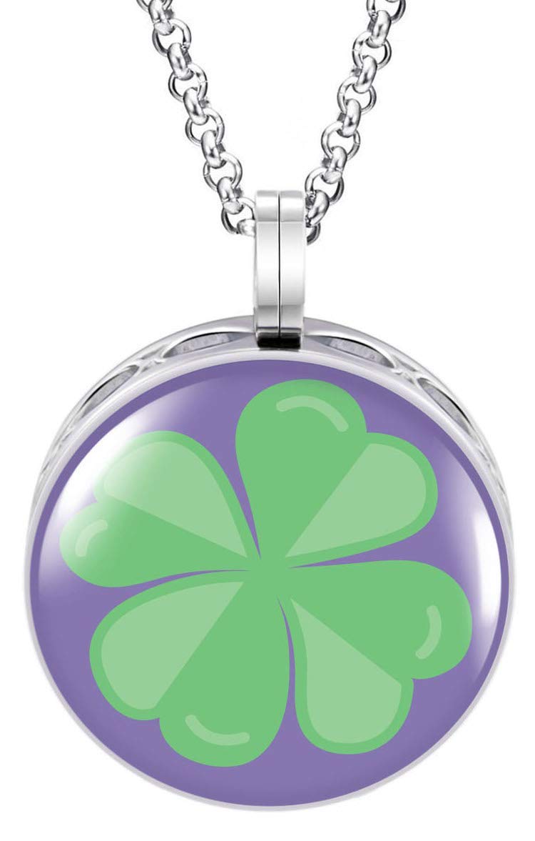 Wild Essentials Four Leaf Clover Enamel Finish Essential Oil Diffuser Necklace Gift Set - includes Aromatherapy Pendant, 24" Stainless Steel Chain, 8 Color Refill Pads