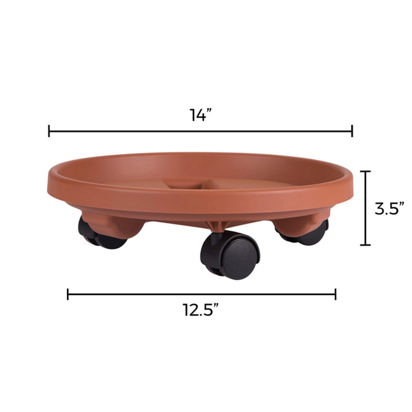Bloem 14" Terra Cotta Round Planter Pot Caddy with Wheels, 100lb Capacity