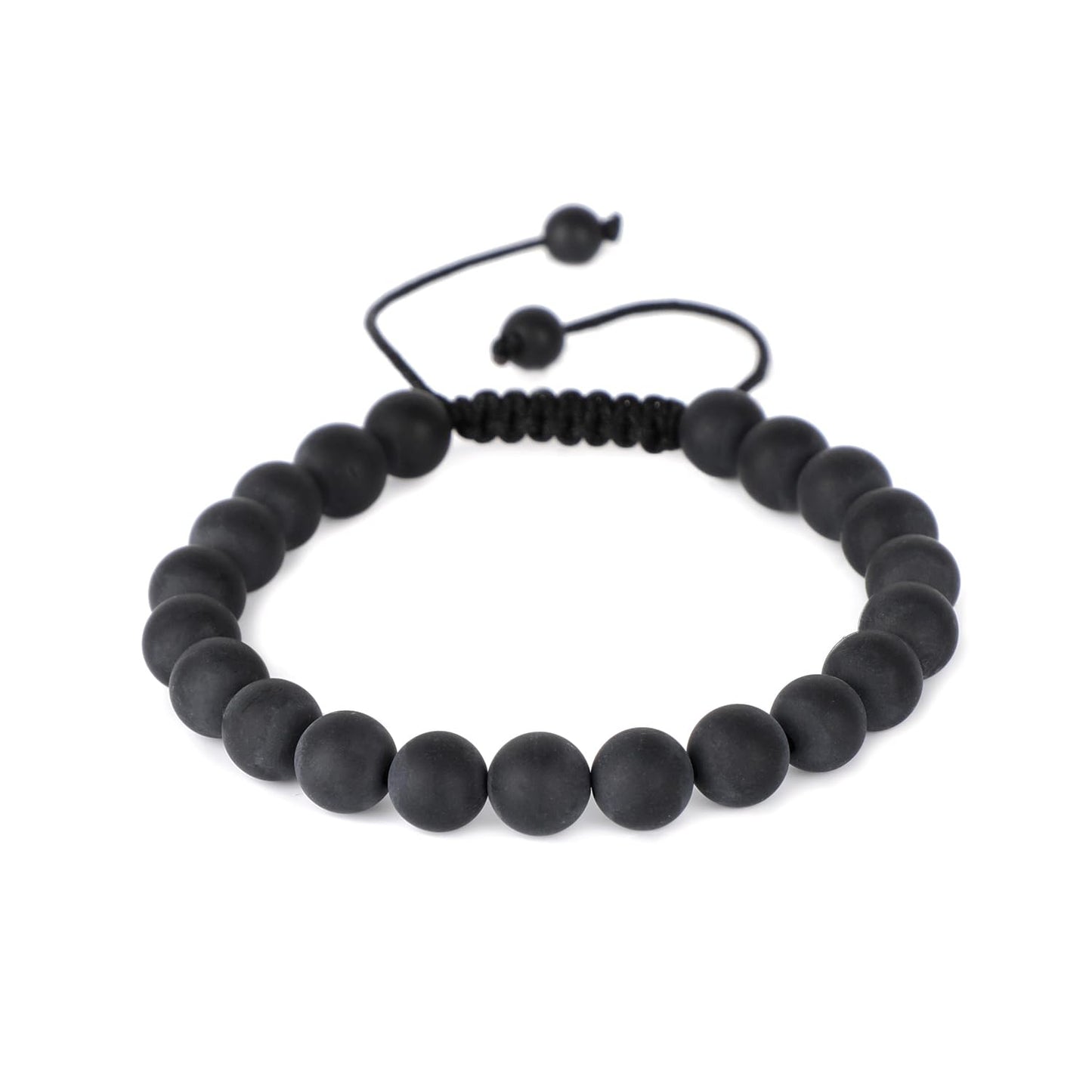 AD Beads Natural 8mm Gemstone Bracelets Healing Power Crystal Macrame Adjustable 7-9 Inch (Matte Black Onyx)
