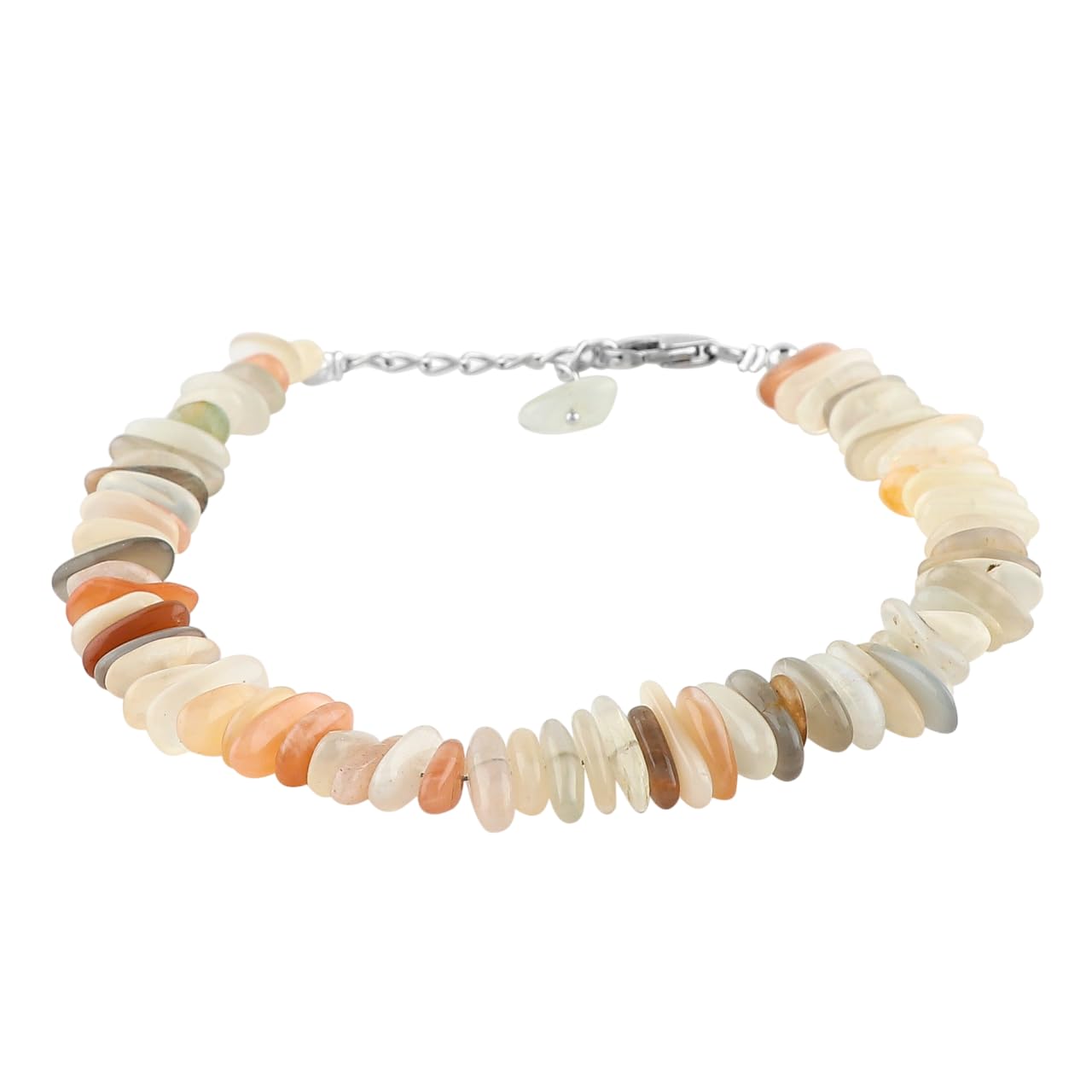 CRYSTALIS Natural Multi Moonstone Plain Submarine Beads Adjustable Gemstones Bracelet, Chakra Healing Stones, Gift Giving Jewelry, 925 Sterling Silver Womens Bracelet 8 inch [June-Birthstone]