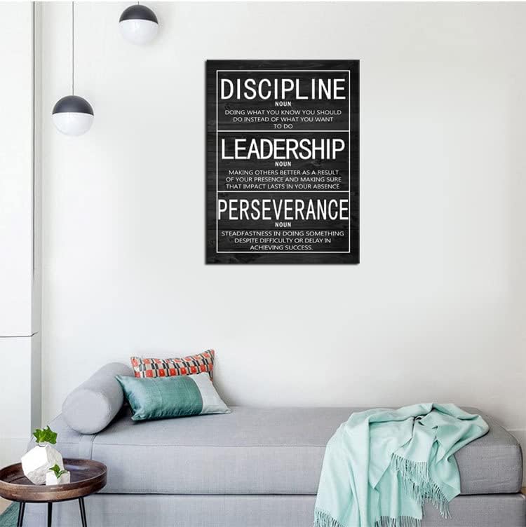 Discipline Noun Leadership Noun Perseverance Noun Inspirational Wall Art Positive Motivational Poster Canvas Painting Wall Art Framed Artwork Prints Picture for Living Room Office [18''Wx 24''H]