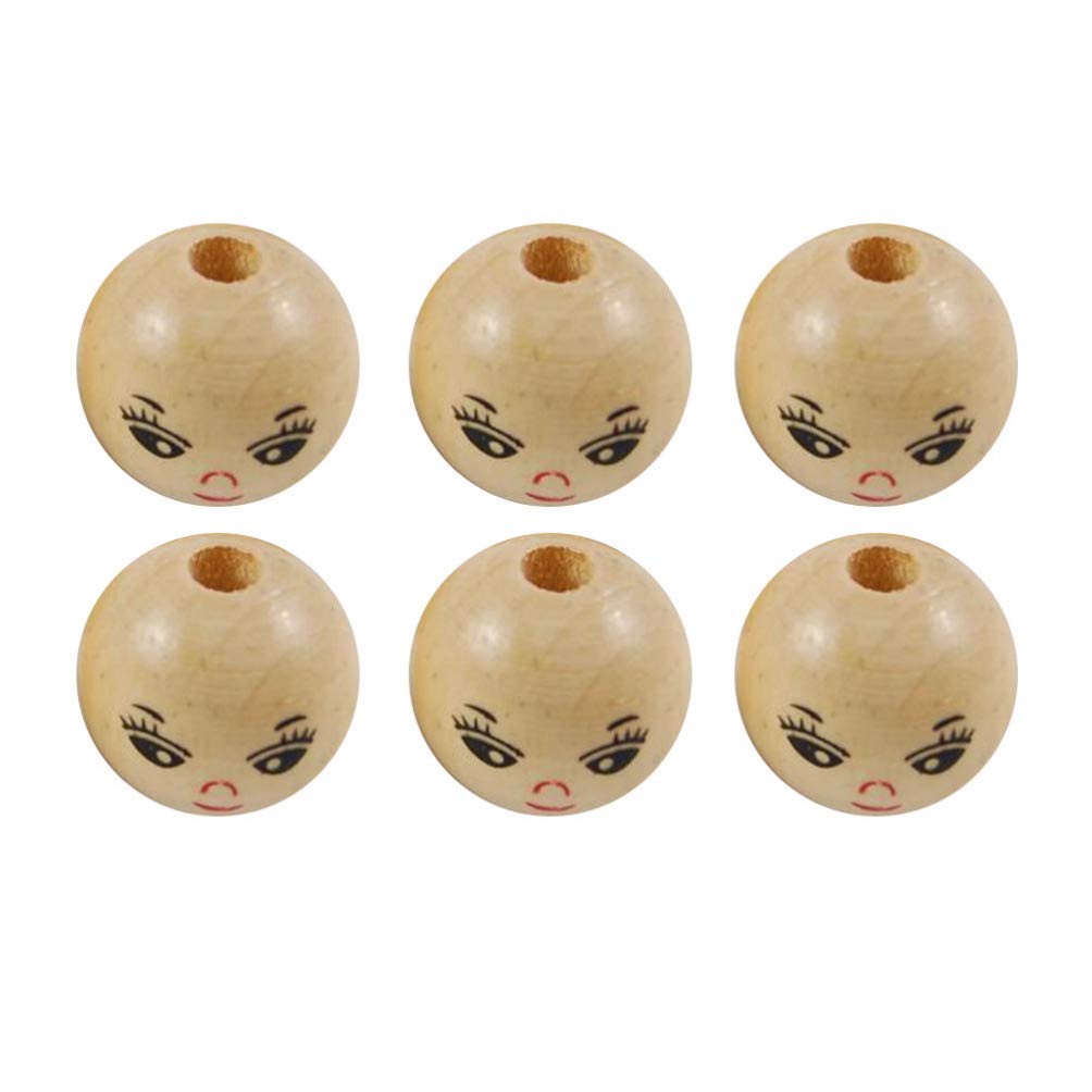 Healifty 100Pcs 14Mm Wooden Face Beads Natural Smooth Round DIY Craft Accessories for Jewelry Making and Creative Kids Projects