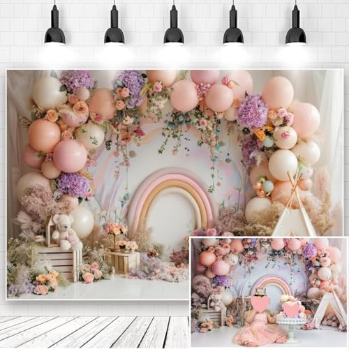 Newborn Baby 1st Birthday Photography Backdrop - Balloons Tent Flower Decor Background for Kids Birthday Party Baby Shower Portrait Cake Smash Props (8x6ft) - size: 8x6ft