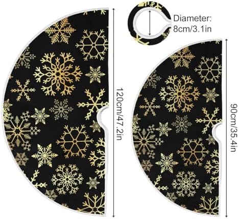 Christmas Tree Skirt 48 inch Gold Black Snowflake Rustic Xmas Tree Skirt Large Holiday Party Tree Mat Rustic Christmas Decorations New Year Xmas Ornaments