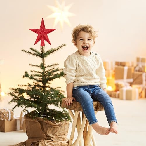 1PCS Star Tree Topper, 4" Red Christmas Tree Topper Glitter Decorations, 3D