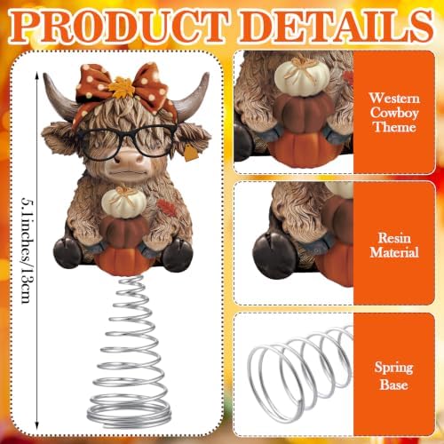 Gejoy Fall Highland Cow Miniature Topper 5.1 Inches Autumn Mini Tree Topper