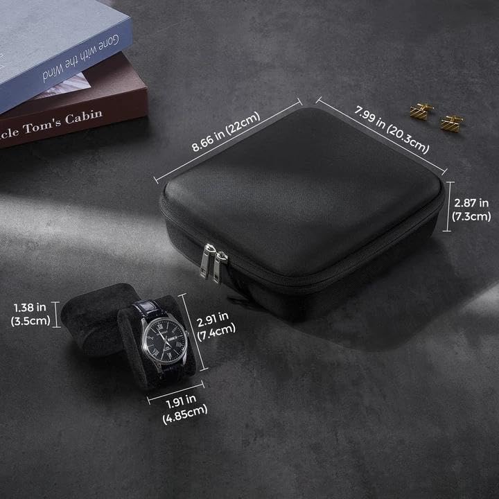 ProCase Travel Watch Case, 6 Slots Hard Shell Storage Box for Watch Bracelet Accessories, Zippered Organizer Bag Valentine's Gift for Women Men -Black