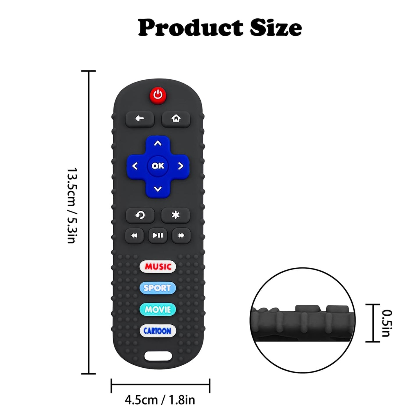 2-Pack Baby Remote Control Teether Toy for Babies 0-18 Months Silicone Infant Teething Toys Boys Girls Infants Teething Toys (Black + Gray)
