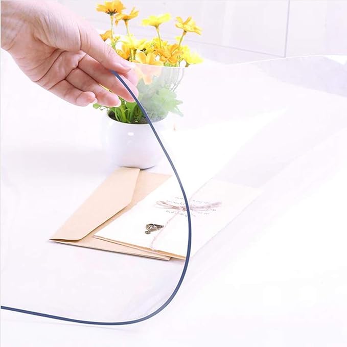 NECAUX Custom 44 x 72 Inch Clear Table Cover Protector, 1.5mm Thick Wood Grain Transparent Table Pad Non-Slip Tablecloth Plastic Protective Pad for 6 Foot Dining Room Table, Meeting Table